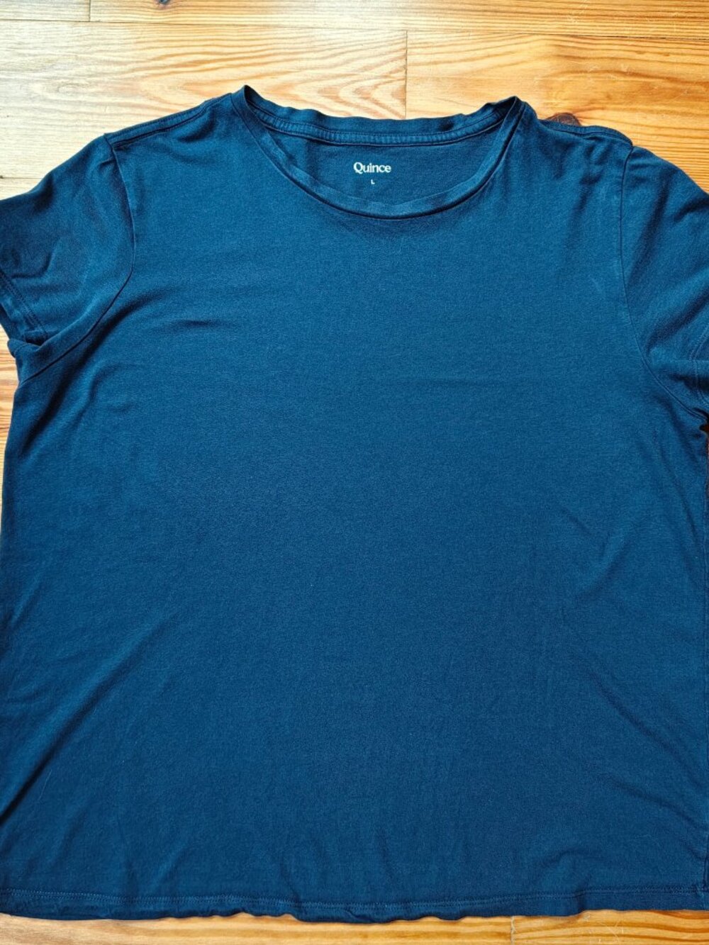 Quince T Shirt Top Women Large Navy Blue Slub Crewneck Preppy Minimalist Capsule